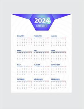 mensual calendario modelo para 2024 año. pared calendario en un minimalista estilo. semana empieza en domingo. planificador para 2024 año.2024 sencillo calandrar diseño. vector