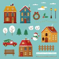 Winter house objects set vector