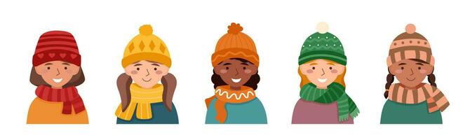 Girls in hats and scarfs vector