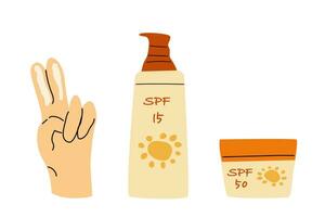 set of two finger on hand and cosmetic creams spf vector