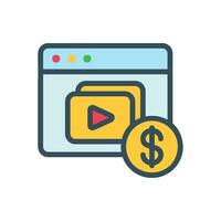pagado contenido icono con en línea vídeo y dólar vector
