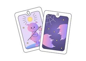 tarot tarjetas, magia, linda dibujos animados estilo con gatos vector