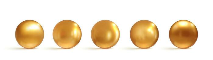 Set of golden 3d spheres ball realistic style. Golden glossy beads isolated on white background. 3d elements for design. Vector illustration