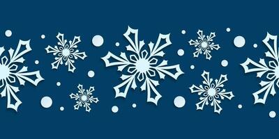 Winter seamless pattern with paper cut snowflakes. Christmas design 3D illustration on blue colored background for presentation, banner, cover, web, flyer, card, sale, poster and social media. vector