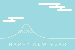 Vector New Years Card Template With Mt. Fuji, The Clouds In The Sky, And New Years Greetings.