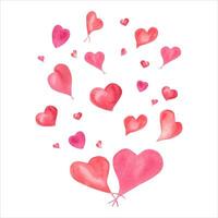 Watercolor romantic hearts flying up. Romantic composition for love card, greeting vector