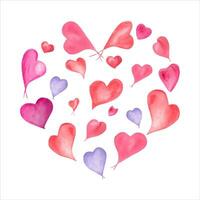 Heart made up of little pink , blue watercolor hearts. Romantic illustration. vector