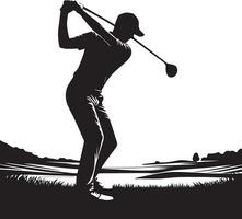 Golf swing player pose vector silhouette black color, white background 13