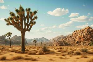 AI generated A desert landscape with resilient Joshua trees photo