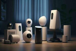 AI generated A lineup of smart home security devices photo