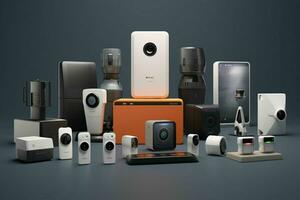 AI generated A lineup of smart home security devices photo