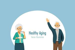 Senior couple in happy manner. Healthy aging, active elderly and health care. Vector. vector