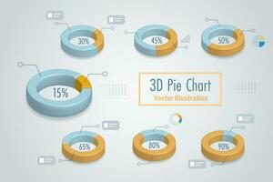 3D pie chart infographic for consumer target marketing, customer segmentation and branding concept. Business analysis research with data ratio percentage and market share. Vector. vector