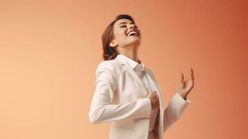 AI generated Successful Cheering Businesswoman is Satisfied with the Results. Achievement Win Concept photo