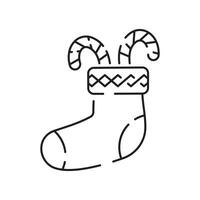 Outline of a Christmas sock line icon Vector illustration. Happy New Year.