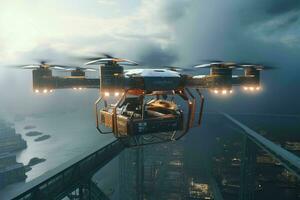 AI generated A futuristic drone delivery system in action photo