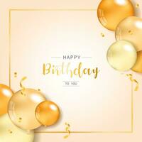 Happy Birthday congratulations banner design with Confetti, Yellow Balloons for Party Holiday Background. vector