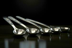 AI generated A row of stainless steel measuring spoons each photo