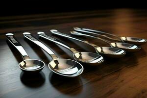 AI generated A row of stainless steel measuring spoons each photo