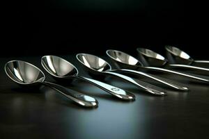 AI generated A row of stainless steel measuring spoons each photo