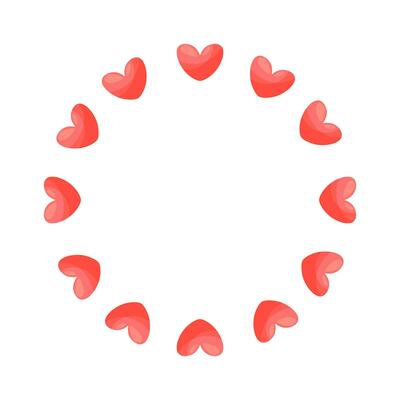 Wreath of hearts. Round pattern of hearts, vignette of pink hearts. Isolated design element for Valentine's day. Vector flat illustration for greeting card, banner, social media design.