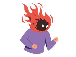 hombre personaje expresando enojo. enojado hombre en un fuego emoción vector ilustración