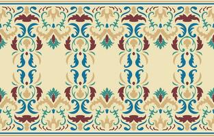 Ethnic seamless rolled flowers serve as fabric borders and are used as carpet border elements. vector