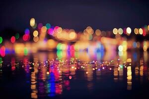 AI generated Bokeh background with colorful lights. Festive backdrop. Ai generated photo