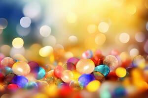 AI generated Bokeh background with colorful lights. Festive backdrop. Ai generated photo