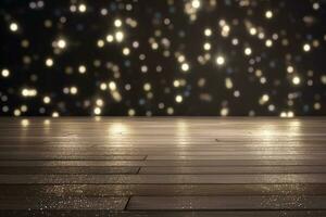 AI generated Bokeh background with golden lights. Festive backdrop. Ai generated photo