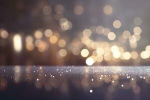 AI generated Bokeh background with golden lights. Festive backdrop. Ai generated photo