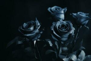 AI generated Blue roses dark moody romantic background. Ai generated photo