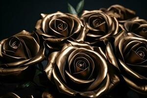 AI generated Bronze roses dark moody romantic background. Close-up floral banner. Ai generated photo