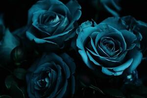 AI generated Blue roses dark moody romantic background. Ai generated photo