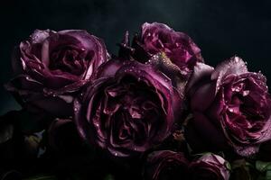 AI generated Purple roses close-up dark romantic background. Flowers wallpaper. Ai generated photo