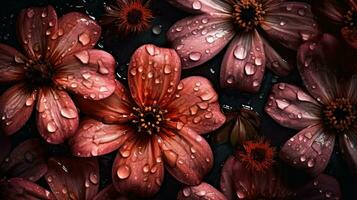AI generated Flowers with drops of water close-up dark romantic background. Wildflowers wallpaper. Ai generated photo