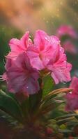 AI generated Blooming azalea flowers with drops of water close-up background. Summer wallpaper. Ai generated photo