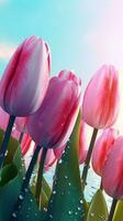 AI generated Close-up tulips with drops of water background. Ai generated photo