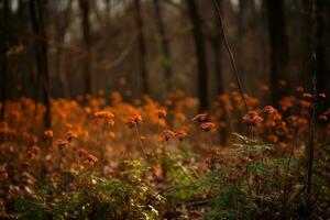 ai generado seco flores en el bosque. otoño antecedentes foto