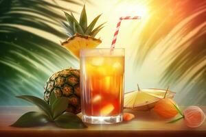 AI generated Fresh juice cocktail on the table against summer background photo