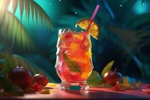 AI generated Fresh juice cocktail on the table against summer background photo