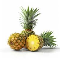 AI generated Pineapples on white background. Fresh fruits. Healthy food concept photo