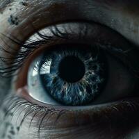 AI generated Realistic human eye with reflection of galaxy illustration. Ai generated photo