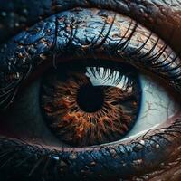 AI generated Human eye with galaxy inside close-up on dark background. Ai generated photo