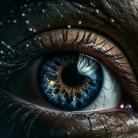 AI generated Realistic human eye with reflection of galaxy illustration. Ai generated photo