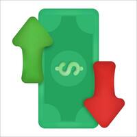 Dollar money with arrow down and up. Money of dollar with loss or growth. Increase and low of revenue vector