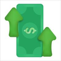 Dollar money with up arrow. Investment concept. Going up economy. Cost rising icon vector