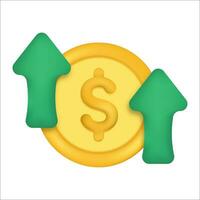 Gold coins with up arrow. Investment concept. Going up economy. Cost rising icon vector