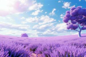 AI generated A summer day in a lavender field with trees photo