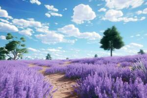 AI generated A summer day in a lavender field with trees photo